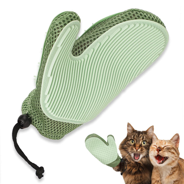 Pawden 2-in-1 grooming glove removing loose fur from a cat and dog